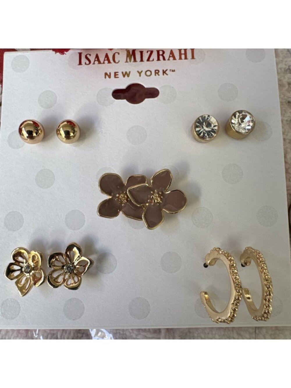 Isaac Mizrahi 10 Pieces CZ Stud Hoops & Flowers Bling Goldtone Earrings SET NEW